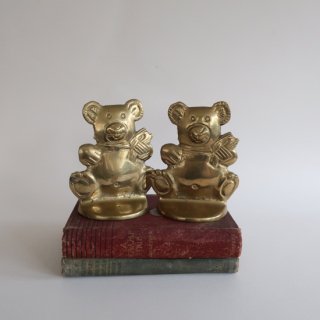 vintage brass bear bookends /ビンテージ 真鍮 くまモチーフ ブックエンド ペアset(A219)