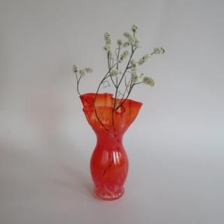 Vintage red marble glass flower vase/ӥơ å ޡ֥ 饹 ե١ /ִ/(A228)