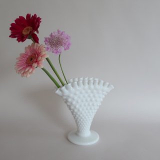 Vintage Fenton Glass Hobnail Ruffled Fan Vase/ビンテージ フェントン社製 ホブネイル フラワーベース/花器/花瓶(A250)