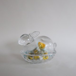 Vintage Rabbit Glass Accessory Case /ビンテージ ガラス うさぎモチーフ 小物入れ(A260)