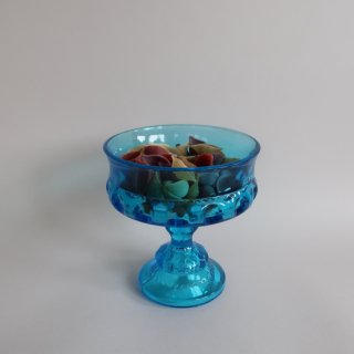 Vintage Indiana Glass blue Glass Candy Pot/ビンテージ ブルーガラス キャンディーポット/小物入れ(A265)