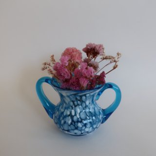 Vintage mini blue marble glass flower vase/ビンテージ ブルー ガラス ミニ フラワーベース /花器/一輪挿し(A269)