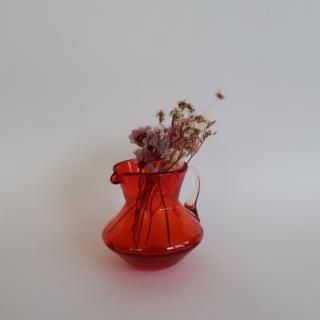 Vintage mini red glass flower vase/ӥơ å 饹 ߥ ե١ /ִ/ޤ(A272)