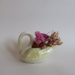 Vintage Belleek Irish ceramic swan flower vase/ビンテージ 陶器 スワン フラワーベース/花瓶/オブジェ(A273)