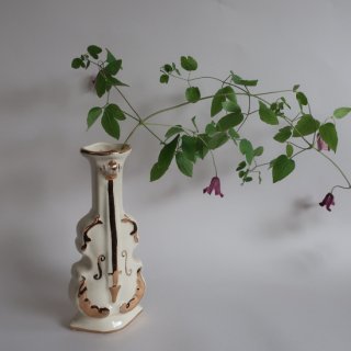 Vintage 50's Ceramic flower vase/ビンテージ 陶器 楽器モチーフ フラワーベース/花器/花瓶(A278)