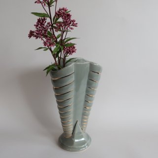 Vintage 50's Shawnee Pottery Ceramic Art Deco Flower Vase/ビンテージ 陶器 グレー フラワーベース/花瓶(A279)