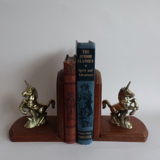 vintage wood × brass unicorn bookends /ビンテージ 木製×真鍮 ユニコーンモチーフ ブックエンド ペアset(A301)