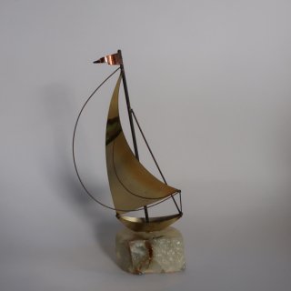 vintage DeMott Sailboat Sculpture Mid Century Brass with Marble Base /ӥơ   ֥/ʪ(A318)