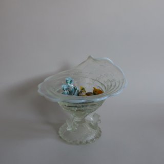 Vintage French opalescent Glass Candy Pot/ビンテージ フレンチオパールセント ガラス キャンディーポット/小物入れ(A319)