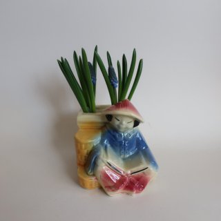 Vintage Ceramic Small Flower Vase Oriental Motif/ビンテージ 陶器 オリエンタル モチーフ フラワーベース/花瓶(A367)