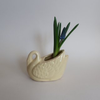 Vintage ceramic swan small flower vase/ビンテージ 陶器 スワン スモール フラワーベース/花瓶/オブジェ(A368)