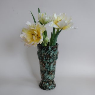 Vintage 50's Ceramic × 24K Flower Vase/ビンテージ 陶器 ゴールド フラワーベース/花瓶(A379)