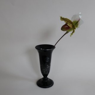 Vintage L.E. Smith 1930s Black Milk Glass Flower Vase/ӥơ ֥å ߥ륯饹 ե١ /ִ/(A381)