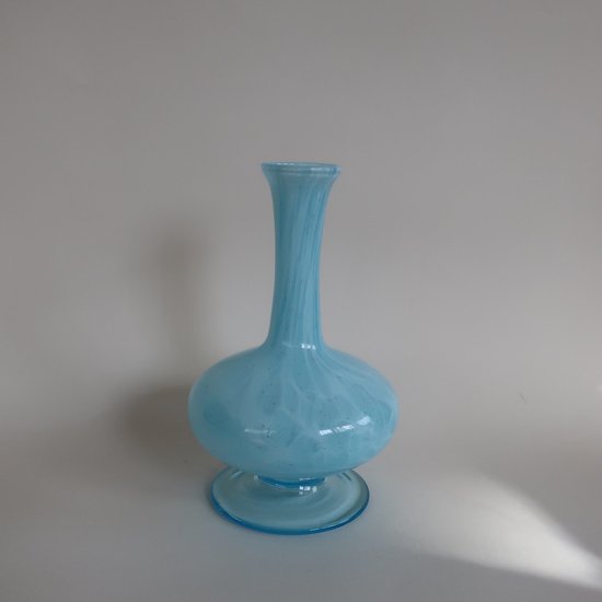 Vintage Blue×White Marble Glass Flower Vase/ビンテージ ブルー マーブル ガラス フラワーベース /花器/ 花瓶(A396)