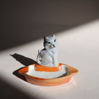 Vintage Ceramic Cat Mini Accessory Tray Ash Tray /ビンテージ 陶器 猫モチーフ ミニ 小物入れ/ミニ灰皿(A403)