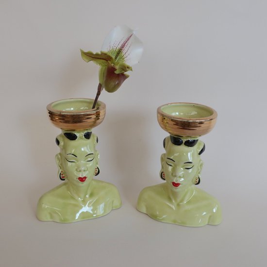 Vintage 50's Nubian African Pair of Head Flower Vase/ビンテージ 