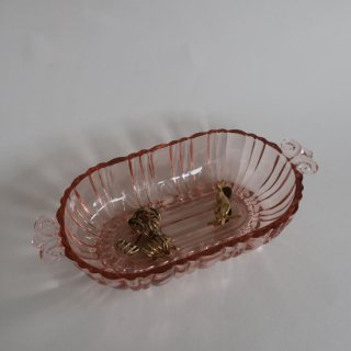 Vintage Pink Glass Accessory Tray/ӥơ ԥ󥯥饹 ꡼ ȥ졼/饹(A430)