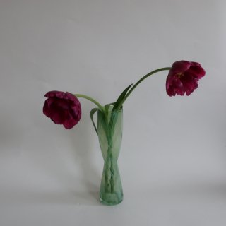 Vintage Green Marble Glass Flower Vase/ビンテージ マーブル ガラス フラワーベース /花器/花瓶(A432)