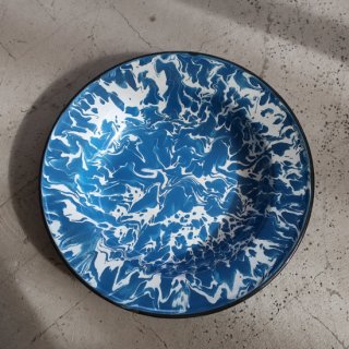 vintage marble enamel plate/ビンテージ ブルー マーブル 琺瑯 プレート(A442)