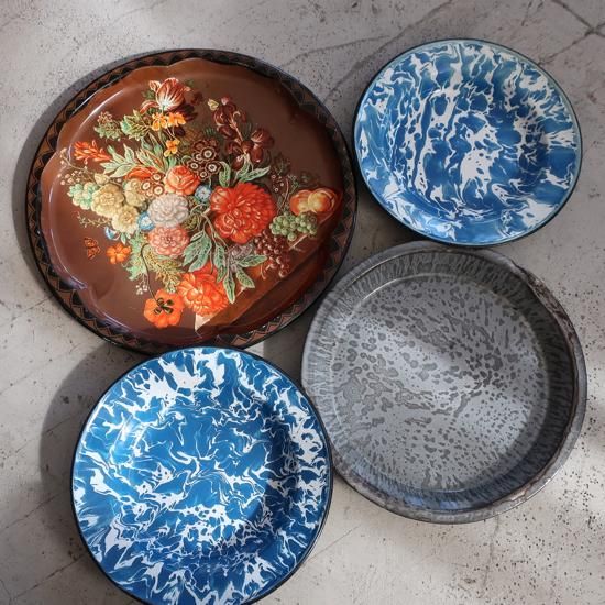 vintage marble enamel plate/ビンテージ ブルー マーブル 琺瑯