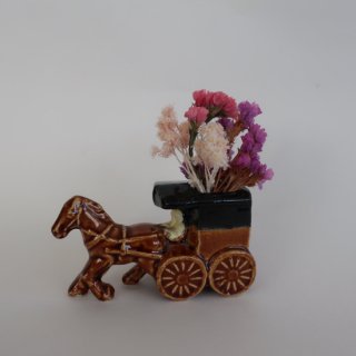 Vintage Ceramic Mini Flower Vase carriage Motif/ビンテージ 陶器 馬車モチーフ ミニ フラワーベース/花瓶(A445)