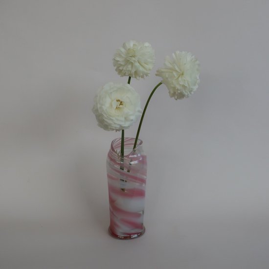 ヴィンテージ　花器　花瓶　ピンク　マーブル　ガラス