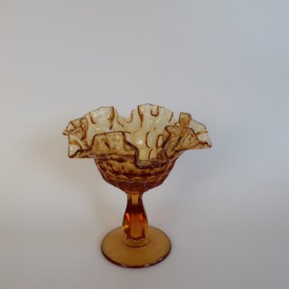 Vintage Fenton Thumbprint Amber Double Crimped Comport 60's/ӥơ եȥ ݡ(A452)