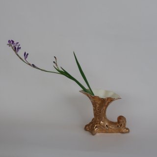 Vintage 50's SPATTER GLAZE Ceramic Gold Flower Vase/ビンテージ 陶器 ゴールド フラワーベース/花瓶(A461)