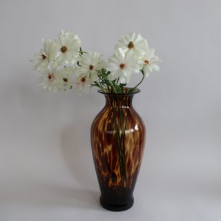 Vintage amber marble glass flower vase L size/ビンテージ アンバー マーブル ガラス フラワーベース Lサイズ /花器/花瓶(A465)