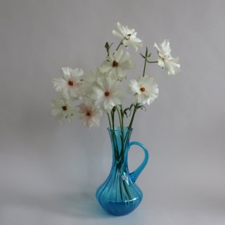 Vintage Blue glass flower vase pitcher/ビンテージ ブルー ガラス フラワーベース/花器/ピッチャー(A466)