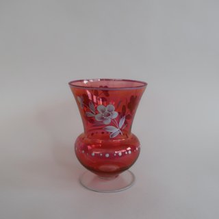 Vintage Hand-Painted Cranberry glass vase/ビンテージ クランベリー ガラス フラワーベース /花器/花瓶(A468)