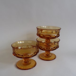 vintage Indiana Glass Amber King Crown Thumbprint sherbert glass/ӥơ 1960's 㡼٥å 饹(A471)