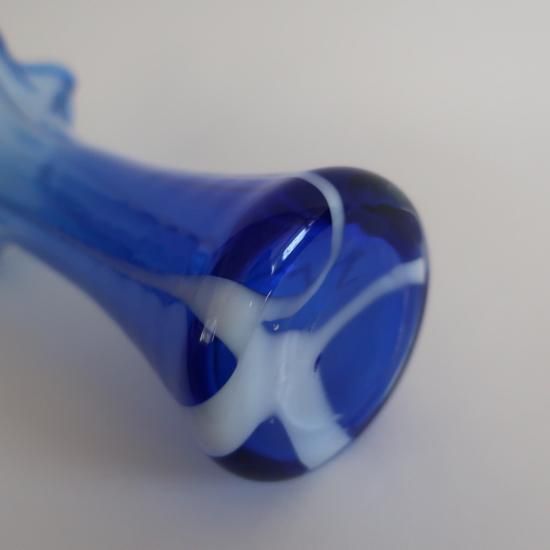 ガラス花瓶　ヴィンテージ　フラワーベース Vintage Blue×White Glass Flower Vase/ビンテージ ブルー ガラス