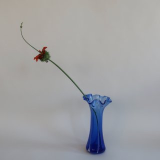 Vintage BlueWhite Glass Flower Vase/ӥơ ֥롼 饹 ե١ /ִ/(A473)