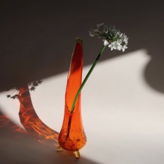 Vintage Swung Art Glass Orange Vase L size/ミッドセンチュリー アートガラス フラワーベース /花器/花瓶(A474)