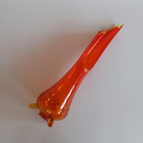 ミッドセンチュリー　ヴィンテージガラス　花瓶　オブジェ Vintage Swung Art Glass Orange Vase L size/ミッド