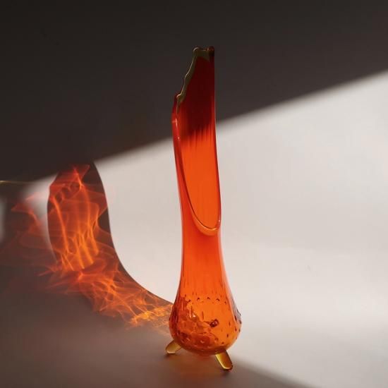 Vintage Swung Art Glass Orange Vase L size/ミッド Vintage Swung Art Glass Orange Vase L size/ミッド