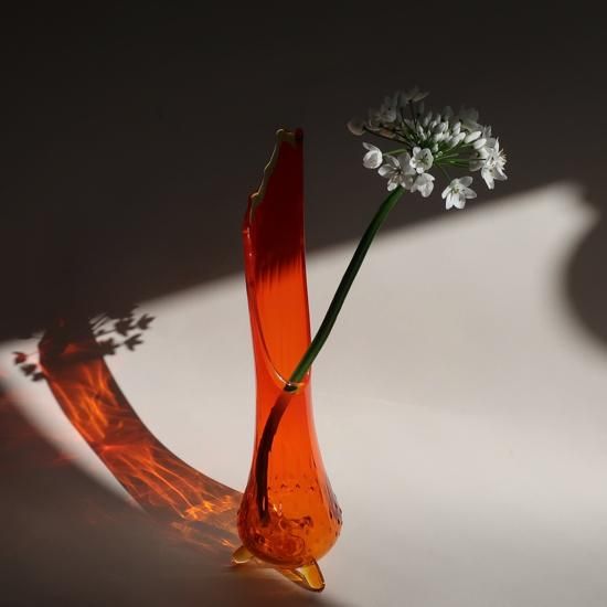 Vintage Swung Art Glass Orange Vase L size/ミッド Vintage Swung Art Glass Orange Vase L size/ミッド