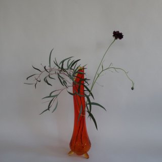 Vintage Swung Art Glass Orange Vase L size/ミッドセンチュリー アートガラス フラワーベース /花器/花瓶(A475)