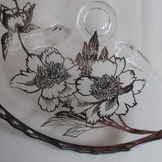 vintage 1950s Silver City Glass Co社 Footed Silver Overlay