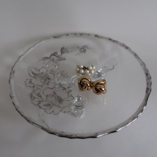 vintage 1950s Silver City Glass Co Footed Silver Overlay plate/ӥơ С  饹 ȥ졼/ץ졼(A478)