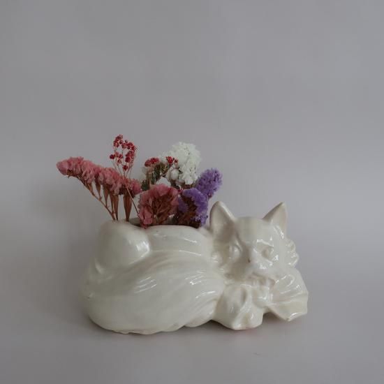 Vintage 40s-50s ceramic cat flower vase planter/ビンテージ 猫