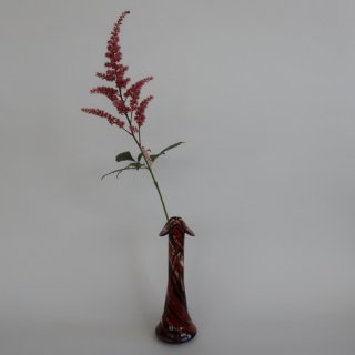 Vintage Red Marble Glass Flower Vase/ビンテージ レッド マーブル ガラス フラワーベース /花器/花瓶(A482)