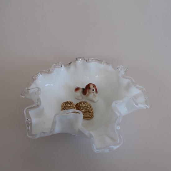 フェントン アンティークガラス 小物入れ Fenton silver crest Vintage フェントン アンティークガラス 小物入れ Fenton silver crest Vintage