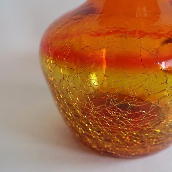 ジャパン ヴィンテージ ガラス ピッチャー オレンジ/花器/花瓶 Vintage Hand Blown Crackle Glass Pitcher Creamer/Vase（H10
