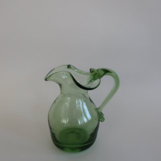 Vintage Green Glass Jug Flower Vase/ビンテージ グリーン ガラス ピッチャー フラワーベース /花器/花瓶(A522)