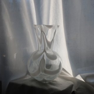 Vintage White × Clear Marble Flower Vase/ビンテージ ホワイト マーブル ガラス フラワーベース /花器/花瓶(A523)