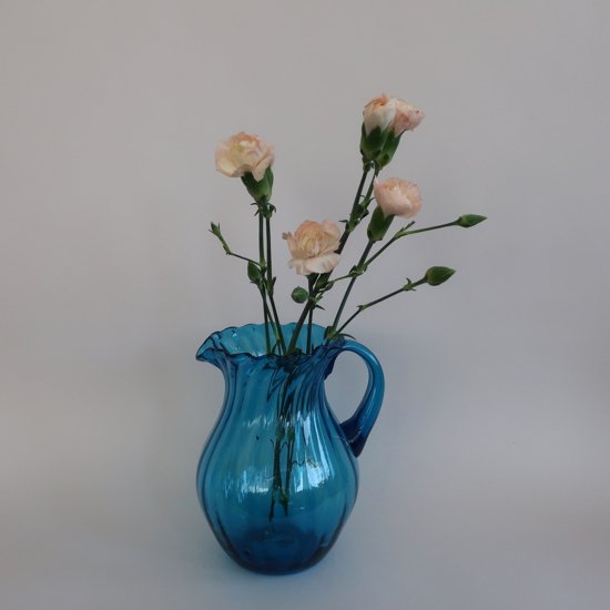 Vintage Blue Glass Jug Flower Vase (L size)/ビンテージ ブルー ガラス ピッチャー フラワーベース  /花器/花瓶(A532)