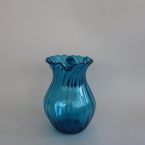 Vintage Blue Glass Jug Flower Vase (L size)/ビンテージ ブルー ガラス ピッチャー フラワーベース  /花器/花瓶(A532)