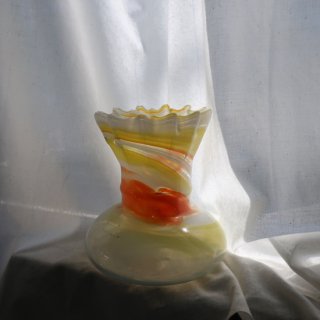 Vintage Yellow Marble Glass Flower Vase/ビンテージ イエロー マーブル ガラス フラワーベース /花器/花瓶(A533)